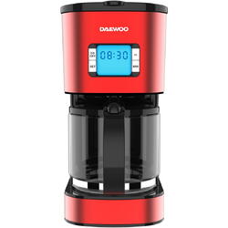 Cafetiera Daewoo DCM1000R, 1000 W, 1.5 l, Filtru permanent, Timer 24 ore, Indicator nivel apa, Design ergonomic, Rosu/Negru