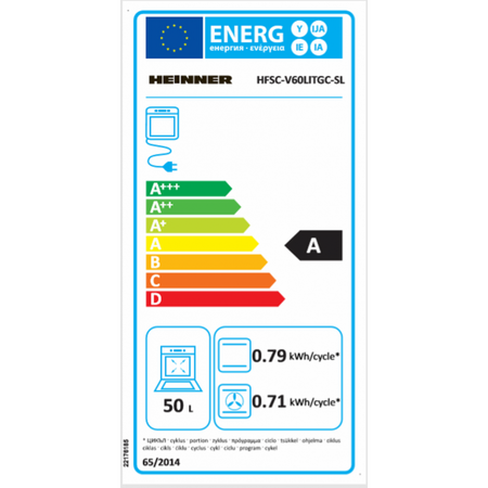 Aragaz mixt Heinner HFSC-V60LITGC-SL, 4 arzatoare gaz, Dispozitiv de siguranta plita, Aprindere electrica, Cuptor electric, Timer, Grill, Clasa A, 50 cm, Argintiu