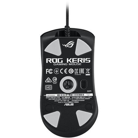 Mouse gaming ASUS ROG Keris, switch-uri ROG push-fit, 16000 dpi, 5 butoane, butoane stânga/dreapta din polimer PBT, structura interna tip fagure, iluminare RGB Aura Sync, Negru