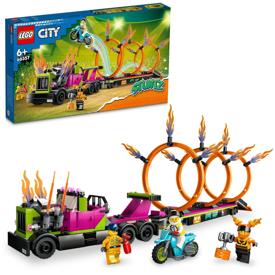 LEGO® City - Camion de cascadorie si provocarea cercurilor de foc 60357, 479 piese