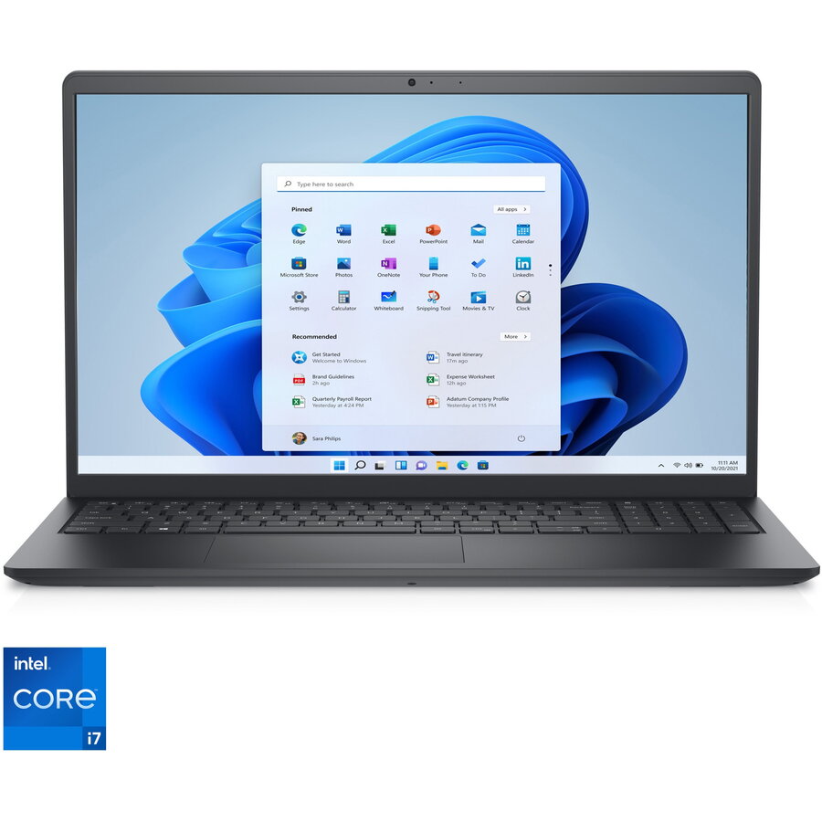 Laptop Dell Vostro 3520 cu procesor Intel® Core™ i7-1255U pana la 4.7 GHz, 15.6, Full HD, 120Hz, 8GB DDR4, 512GB SSD, Intel® UHD Graphics, Windows 11 Pro, Carbon Black, 3y ProSupport and Next Business Day Onsite Service