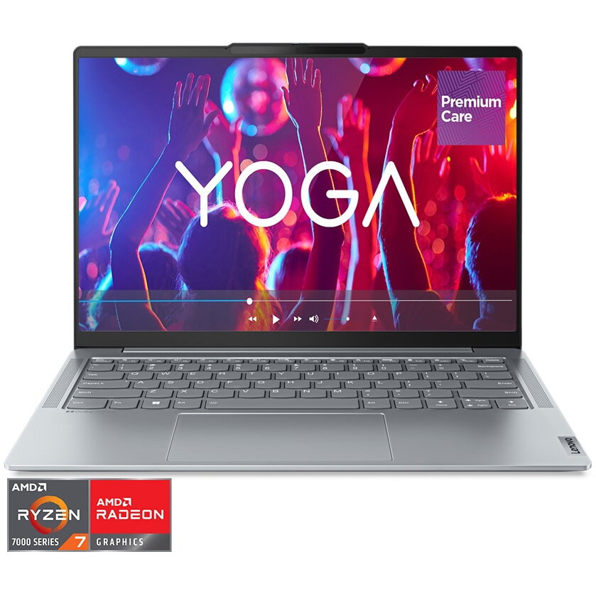 Laptop ultraportabil Lenovo Yoga Slim 6 14APU8 cu procesor AMD Ryzen™ 7 7840U pana la 5.10 GHz, 14, WUXGA, OLED, 16GB, 512GB SSD, AMD Radeon™ 780M Graphics, No OS, Misty Grey, 3y on-site Premium Care