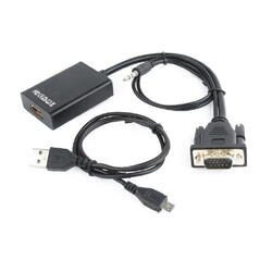 Gembird Adaptor VGA (T) + Jack 3.5mm (T) la HDMI (M), 15cm, rezolutie maxima Full HD (1920 x 1080) la 60Hz,, cablu power USB, negru