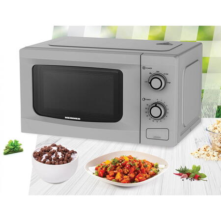 Cuptor cu microunde Heinner HMW-M2035SL, 20 l, 700 W, Control mecanic, Timer, Argintiu