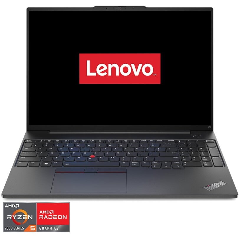 Laptop Lenovo ThinkPad E16 Gen 1, 16 FHD, cu procesor AMD Ryzen R5 7530U, 16GB RAM, 512GB SSD, Radeon, NoOS, Black