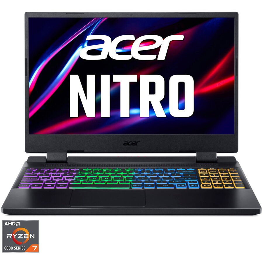 Laptop Gaming Acer Nitro 5 AN515-46 cu procesor AMD Ryzen™ 7 6800H pana la 4.70 GHz, 15.6 Full HD, IPS, 144Hz, 16GB, 512GB SSD, NVIDIA® GeForce RTX™ 3070 Ti 8GB GDDR6, No OS, Obsidian Black