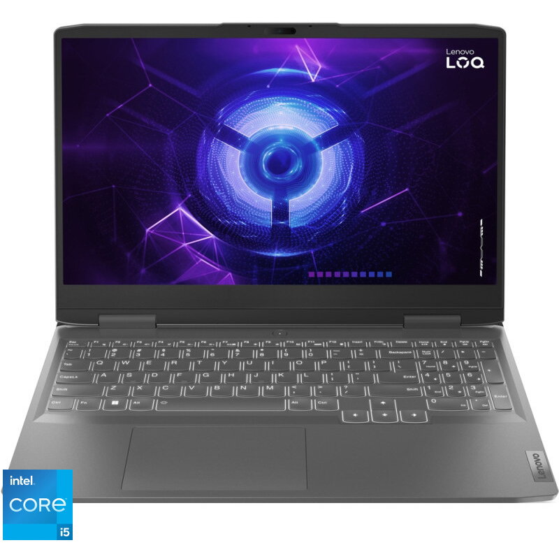 Laptop Gaming Lenovo LOQ 15IRH8 cu procesor Intel® Core™ i5-12450H pana la 4.4 GHz, 15.6, Full HD, IPS, 144Hz, G-SYNC, 16GB, 512GB SSD, NVIDIA® GeForce RTX™ 3050 6GB GDDR6, No OS, Storm Grey