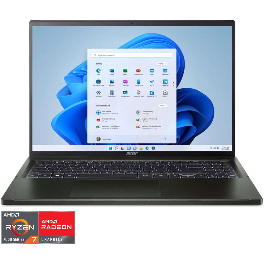 Laptop Acer Swift Edge SFE16-43-R9FH cu procesor AMD Ryzen™ 7 7840U pana la 5.1 GHz, 16, 3.2K, OLED, 120Hz, 32GB DDR5, 1TB SSD, AMD Radeon™ 780M, Windows 11 Home, Olivine Black