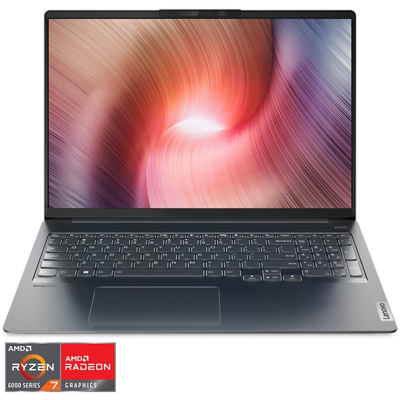 Laptop Lenovo IdeaPad 5 Pro 16ARH7 cu procesor AMD Ryzen™ 7 6800HS Creator Edition pana la 4.70 GHz, 16'', 2.5K, IPS, 120Hz, 16GB DDR5, 1TB SSD, NVIDIA® GeForce RTX™ 3050 4GB GDDR6, No OS, Storm Grey
