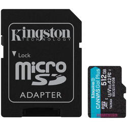 Card de memorie MicroSD Kingston Canvas GO Plus, 512GB, Clasa 10, UHS-I, Adaptor inclus
