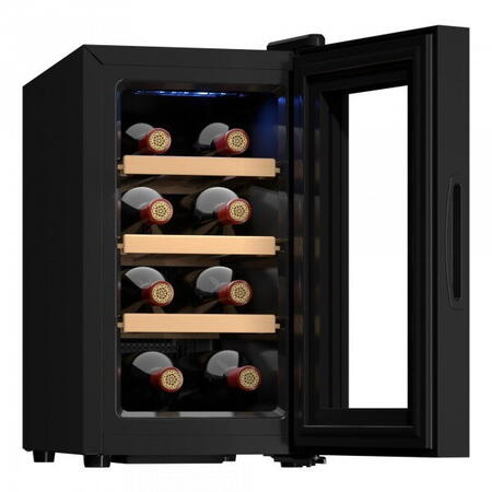 Racitor de vin Samus SRV25LM8, 21 L, Capacitate 8 sticle, Clasa energetica E, Mod racire termoelectric, Afisaj Electronic, H 47.5 cm, Negru