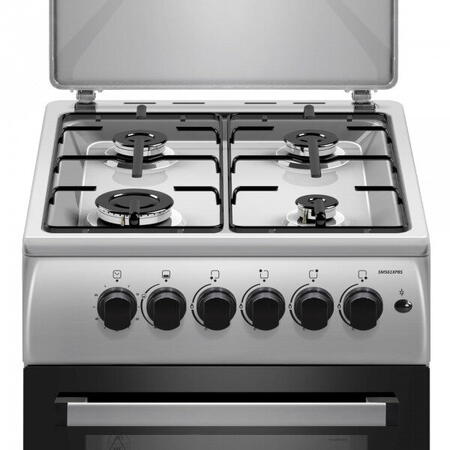 Aragaz Samus SM561XPBS, 4 Arzatoare gaz, Cuptor gaz, Aprindere electrica plita, Timer, Sigurante plita si cuptor, Inox/ Argintiu