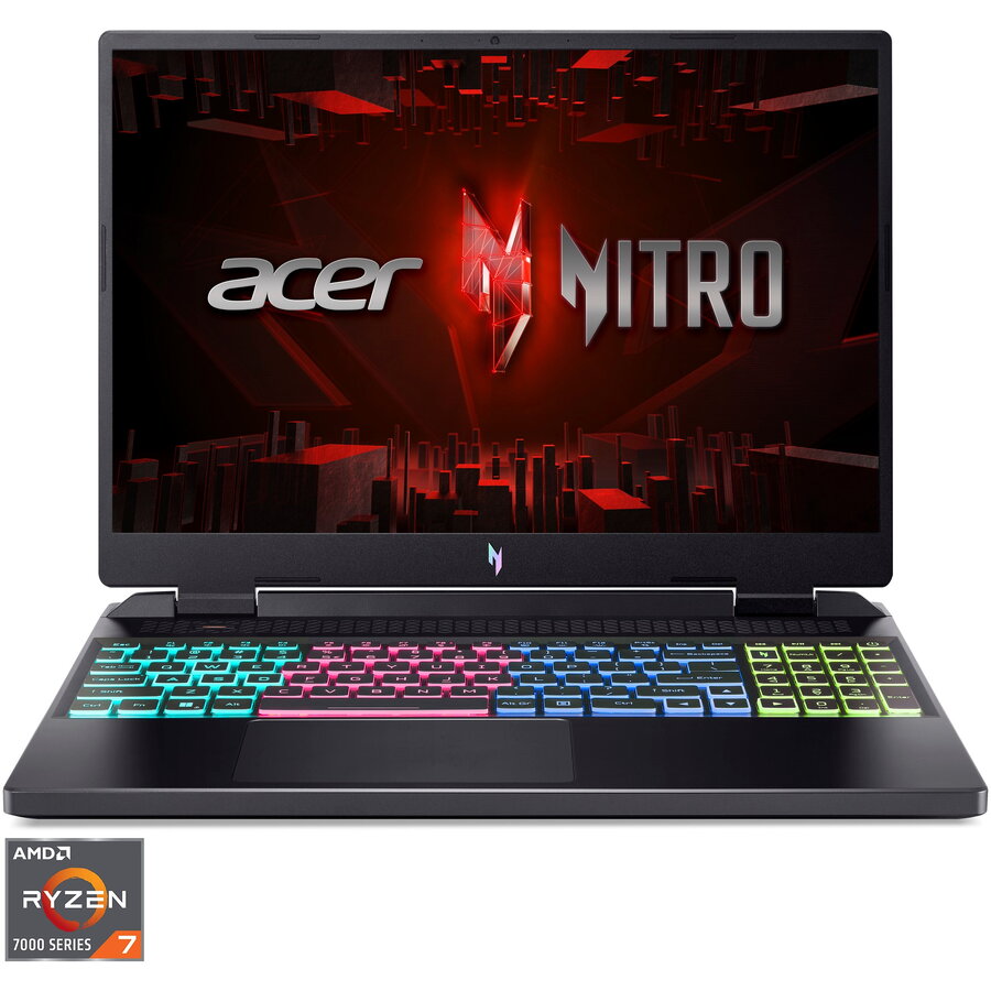 Laptop Gaming Acer Nitro 16 AN16-41 cu procesor AMD Ryzen™ 7 7840HS pana la 5.10 GHz, 16, WUXGA, IPS, 165Hz, 16GB, 512GB SSD, NVIDIA® GeForce RTX™ 4060 8GB GDDR6, NO OS, Obsidian Black