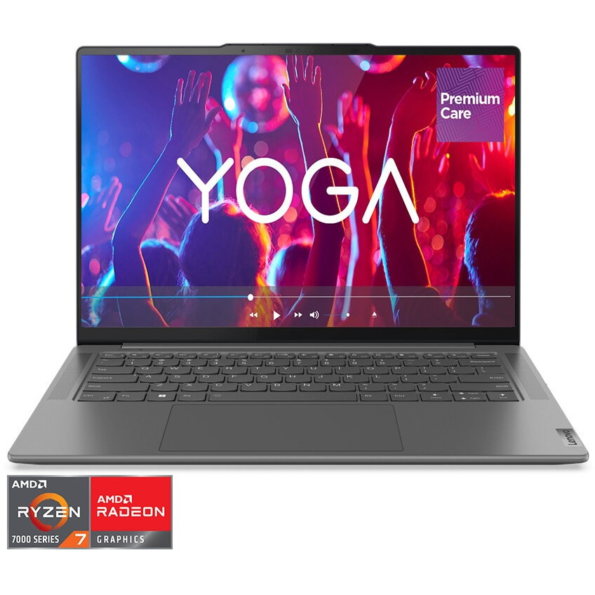 Laptop Ultraportabil Lenovo Yoga Pro 7 14aph8 Cu Procesor Amd Ryzen™ 7 7840hs Pana La 5.1 Ghz, 14.5, 2.5k, Ips, 16gb, 1tb Ssd, Amd Radeon™ 780m Graphics , No Os, Storm Grey, 3y On-site Premium Care