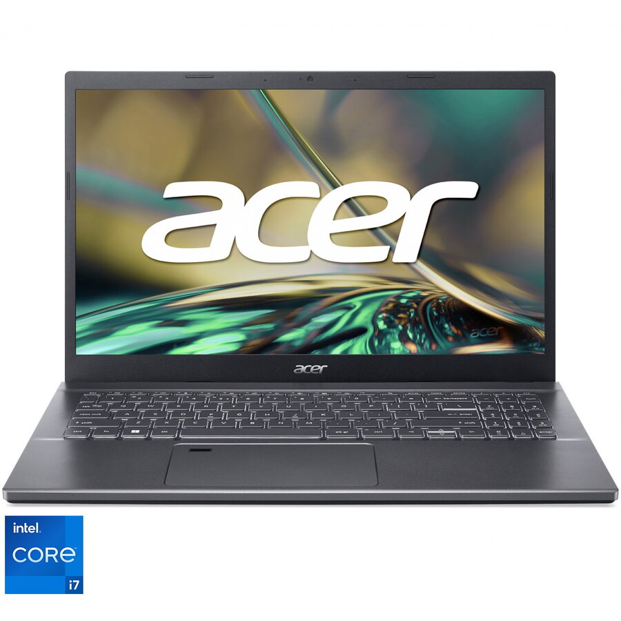 Laptop Aspire 5 A515-57-7857 cu procesor Intel® Core™ i7-12650H pana la 4.70 GHz, 15.6, Full HD, IPS, 8GB DDR4, 512GB SSD, Intel® UHD Graphics, NO OS, Steel Gray