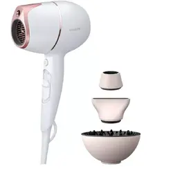 Uscator de par Philips Prestige BHD628/00, SenseIQ, 2 setari viteza, 3 moduri uscare, ingrijire cu ioni, design compact, difuzor de volum, cap de coafare 11 mm, cap de uscare, 1800 W, roz/alb