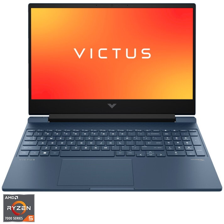 Laptop Gaming Victus 15-fb1107nq cu procesor AMD Ryzen™ 5 7535HS pana la 4.5 GHz, 15.6, Full HD, IPS, 144Hz, 16GB DDR5, 1TB SSD, NVIDIA® GeForce RTX™ 2050 4GB GDDR6, Free DOS, Performance Blue