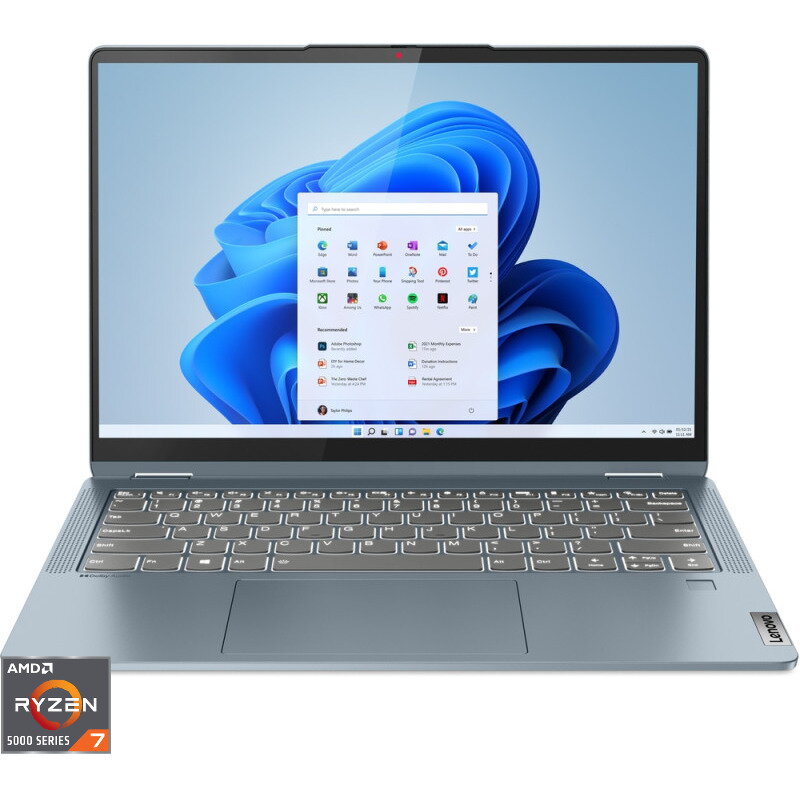 Laptop IdeaPad Flex 5 14ALC7 cu procesor AMD Ryzen™ 7 5700U pana la 4.3 GHz, 14, WUXGA, IPS, Touch, 16GB, 512GB SSD, AMD Radeon™ Graphics, Windows 11 Home, Stone Blue