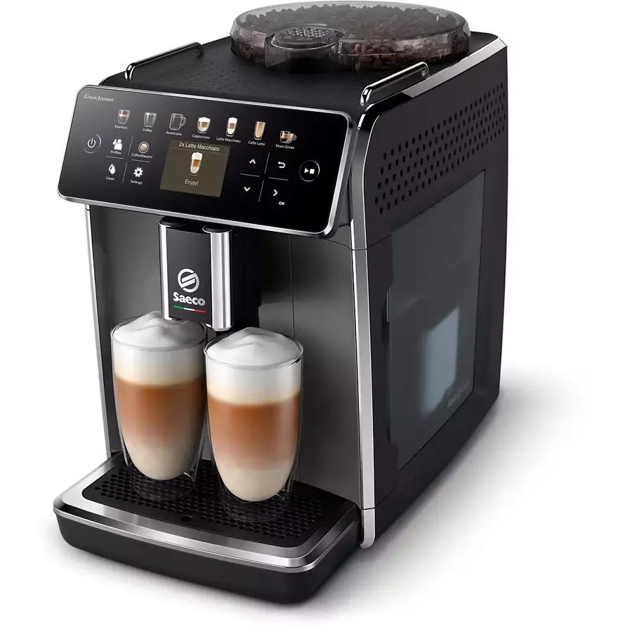 Aparat automat de cafea, Saeco, Spumator lapte, 16 programe, Touchscreen, 1500 W, 1.8 L, Negru
