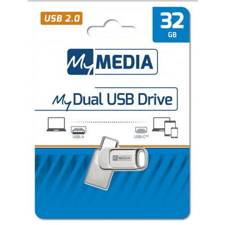 USB Flash Drive MyDual, USB 2/USB C, 32GB, Silver