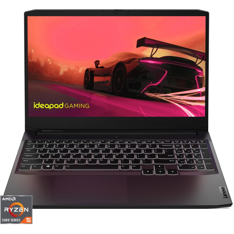 Laptop Gaming Lenovo IdeaPad 3 15ACH6 cu procesor AMD Ryzen™ 5 5500H pana la 4.20 GHz, 15.6, Full HD, IPS, 8GB, 512GB SSD, NVIDIA® GeForce RTX™ 2050 4GB GDDR6, No OS, Shadow Black