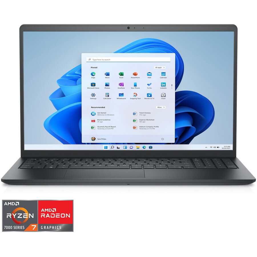 Laptop Dell Vostro 3535 cu procesor AMD Ryzen™ 7 7730U pana la 4.5 GHz, 15.6, Full HD, 16GB, 512GB SSD, AMD Radeon™ Graphics, Windows 11 Pro, Carbon Black, 3y ProSupport and Next Business Day Onsite Service