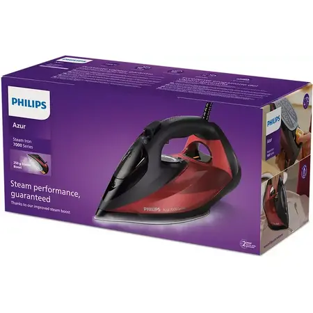 Fier de calcat Philips Seria 7000 DST7022/40, 2800W, 250g/min, 300ml, talpa SteamGlide Plus, rosu-negru
