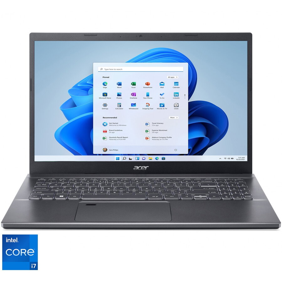 Laptop Acer Aspire 5 A515-57-72NE cu procesor Intel® Core™ i7-12650H, pana la 4.7 GHz, 15.6, Full HD, IPS, 16GB DDR4, 512GB SSD, Intel® UHD Graphics, Windows 11 Home, No OS, Steel Gray