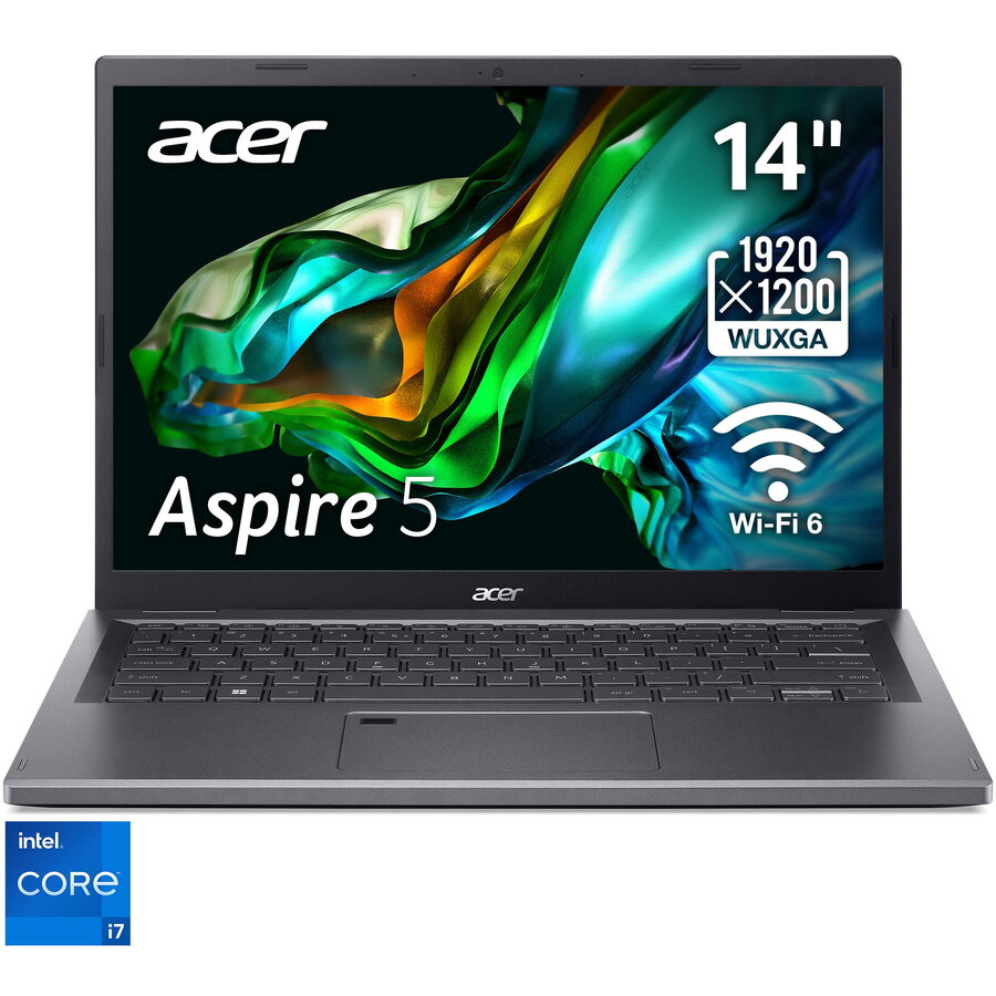Laptop Acer Aspire 5 A514-56 cu procesor Intel® Core™ i7-1355U pana la 5.0 GHz, 14, WUXGA, IPS, 16GB, 512GB SSD, Intel® UHD Graphics, No OS, Iron