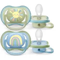 Set 2 suzete Philips-Avent SCF085/58, ultra air pacifier 0-6 luni, Ortodontice, fara BPA, Curcubeu/Soare