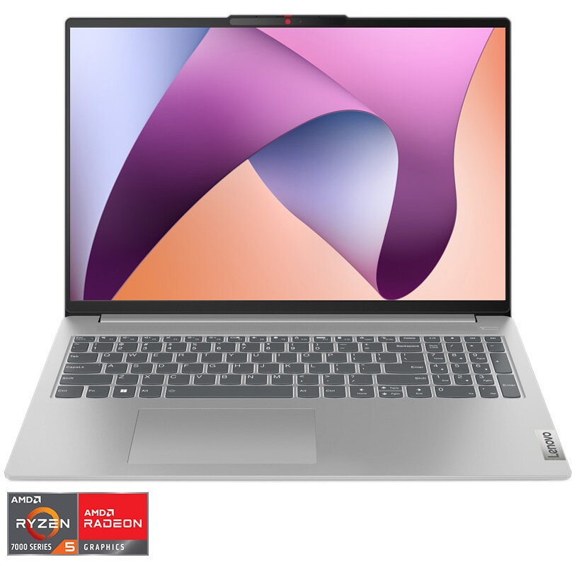 Laptop Lenovo IdeaPad Slim 5 16ABR8 cu procesor AMD Ryzen™ 5 7530U pana la 4.5 GHz, 16, WUXGA, IPS, 16GB, 512GB SSD, AMD Radeon™ Graphics, No OS, Cloud Grey