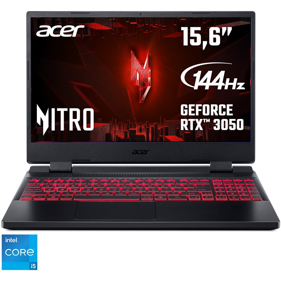 Laptop Gaming Acer Nitro 5 AN515-58 cu procesor Intel® Core™ i5-12450H pana la 4.4 GHz, 15.6, Full HD, IPS, 144Hz, 16GB, 512GB SSD, NVIDIA® GeForce RTX™ 3050 4GB GDDR6, No OS, Black