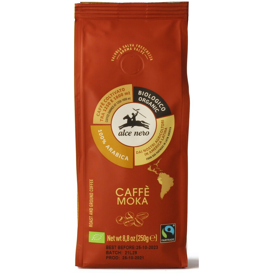 Cafea macinata organica 100% Arabica Alce Nero, 250g