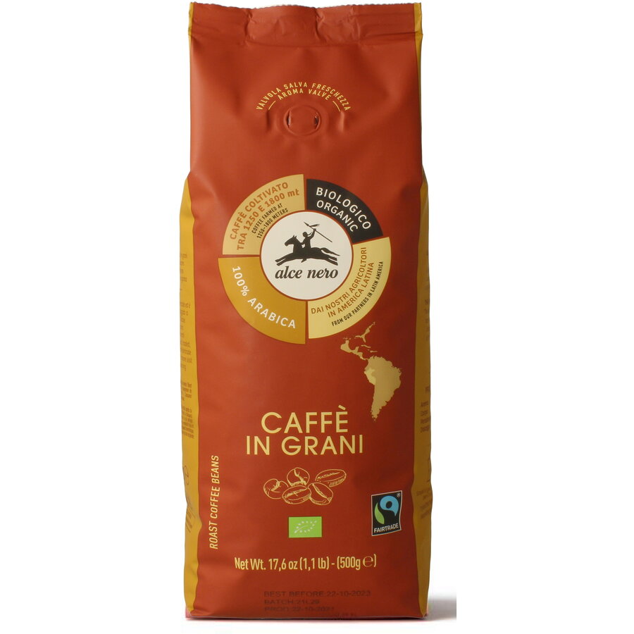 Cafea organica boabe 100% Arabica Alce Nero, 500g