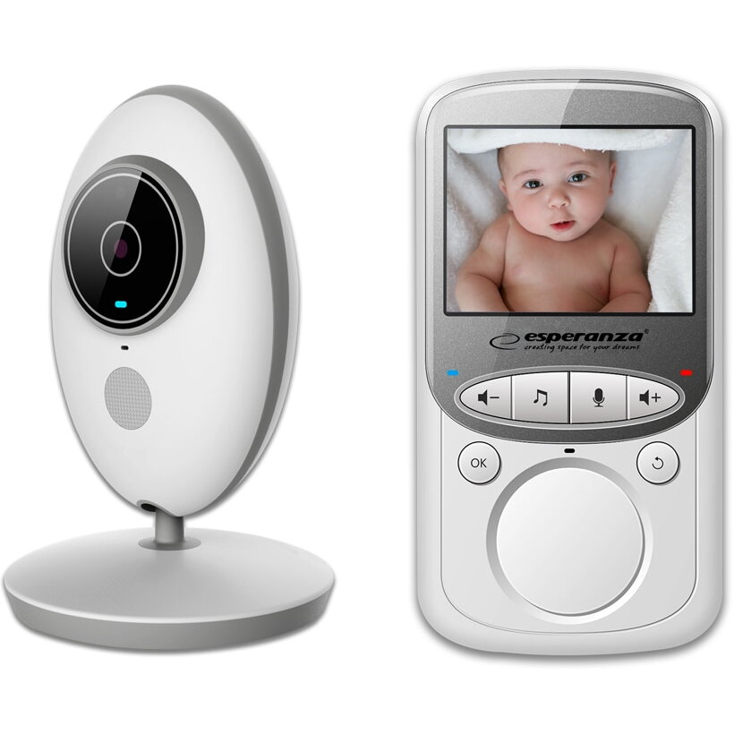 Baby Monitor EHM003, Camera Audio-Video Wireless Pentru Supraveghere Bebe, Ecran HD XXL 2.4 Inch LCD, Senzor Sunet, Mod Vedere Nocturna Infrarosu, Talk-Back, Monitorizare Temperatura, Cantece de Leagan