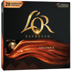 Capsule cafea L'OR Espresso Columbia, intensitate 8, 20 bauturi x 40 ml, compatibile cu sistemul Nespresso®, 20 capsule aluminiu