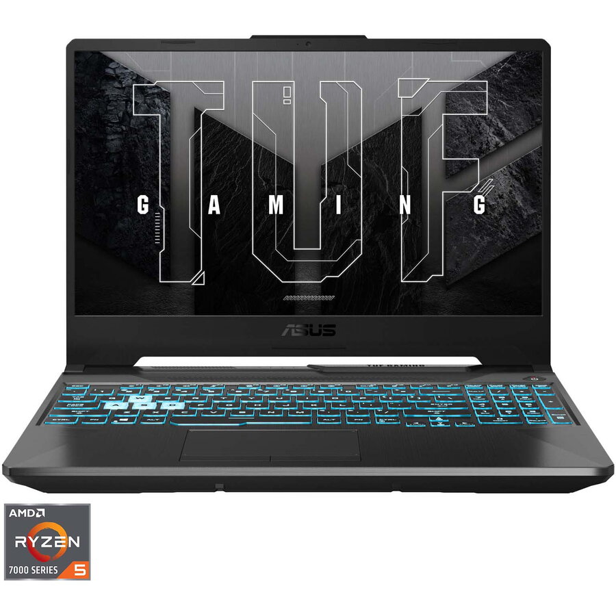 Laptop Gaming ASUS TUF A15 FA506NC cu procesor AMD Ryzen™ 5 7535HS pana la 4.55 GHz, 15.6, Full HD, IPS, 144Hz, 16GB, 512GB SSD, NVIDIA® GeForce RTX™ 3050 4GB GDDR6, No OS, Graphite Black