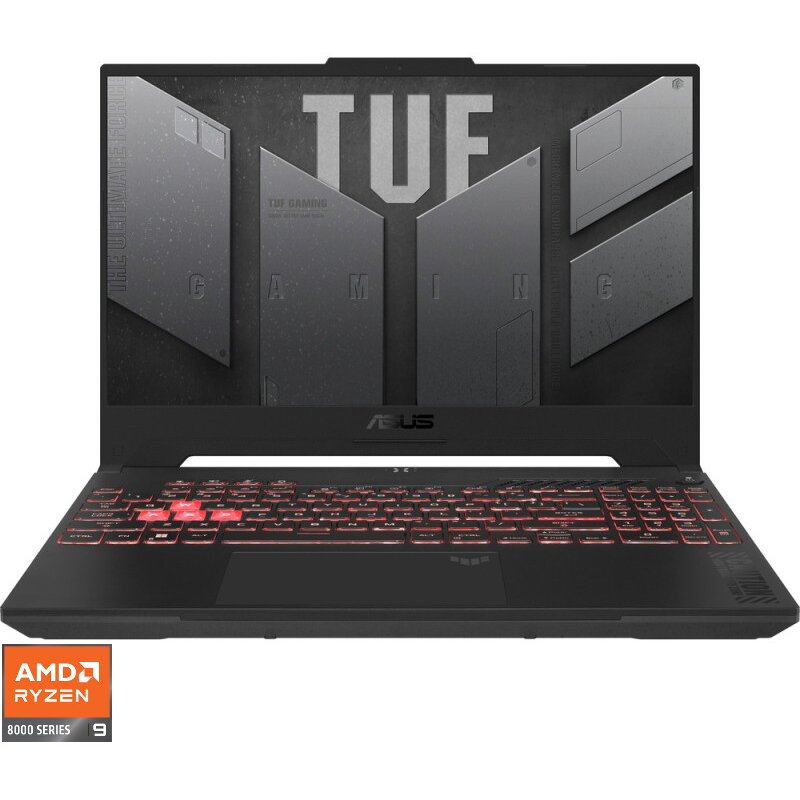Laptop Gaming ASUS TUF A15 FA507UI cu procesor AMD Ryzen™ 9 8945HS pana la 5.2 GHz, 15.6, Full HD, IPS, 165Hz, 32GB, 1TB SSD, NVIDIA® GeForce RTX™ 4070 8GB GDDR6, No OS, Mecha Gray