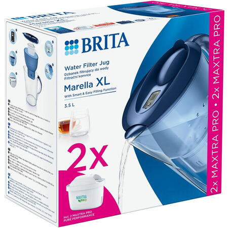 Starter pack cana filtranta Brita Marella XL, 3.5L, albastra + 2 filtre Maxtra PRO