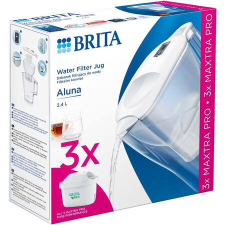 Starter pack cana filtranta Brita Aluna, 2.4L, alba + 3 filtre Maxtra PRO