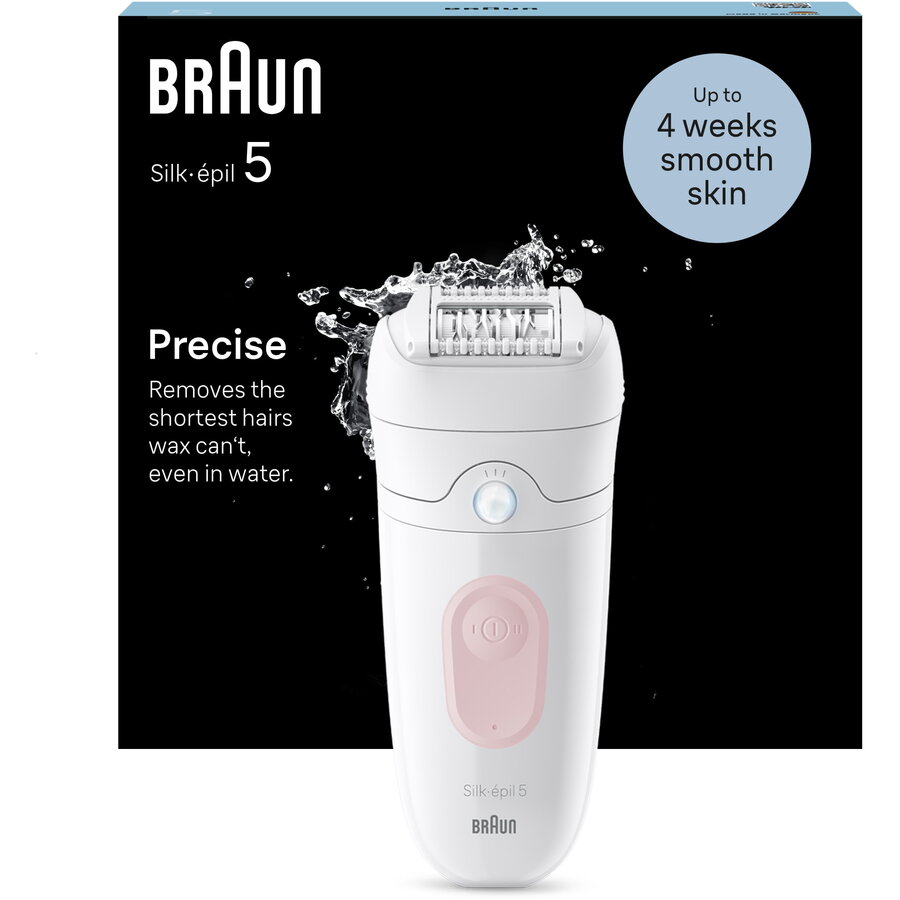 Epilator Braun Silk-épil 5 5-500 Wet & Dry, MicroGrip, Smart Light, 28 de pensete, 2 viteze, Alb