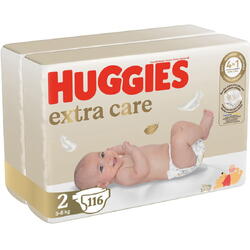 Pachet Scutece Huggies Extra Care 2, Jumbo, 3-6 kg, 116 buc