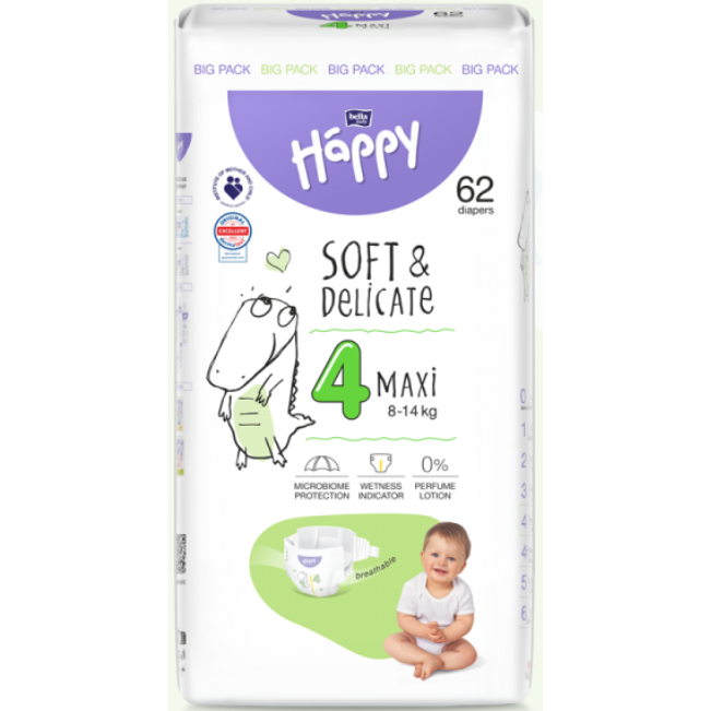 Scutece Happy Soft&Delicate Maxi Plus, Marimea 4, 56 buc