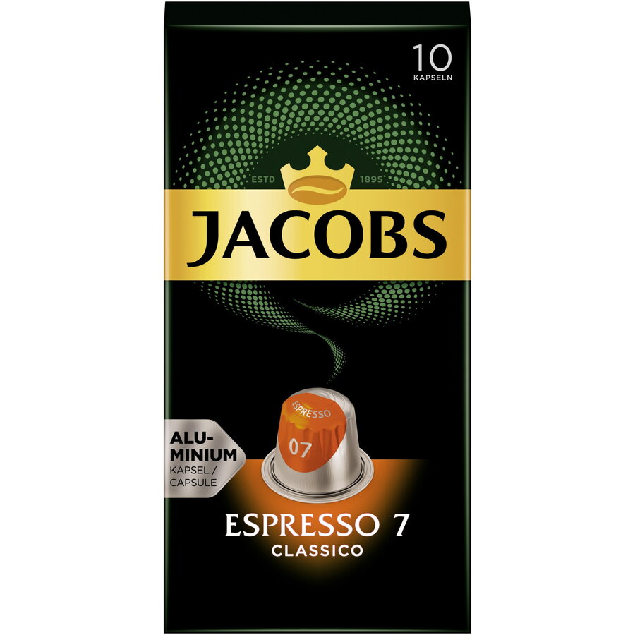 Capsule cafea Jacobs Espresso Classico, intensitate 7, compatibile Nespresso, 10 capsule aluminiu, 50g