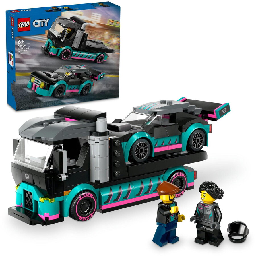 LEGO® City - Masina de curse si camion transportator de masini 60406, 328 piese