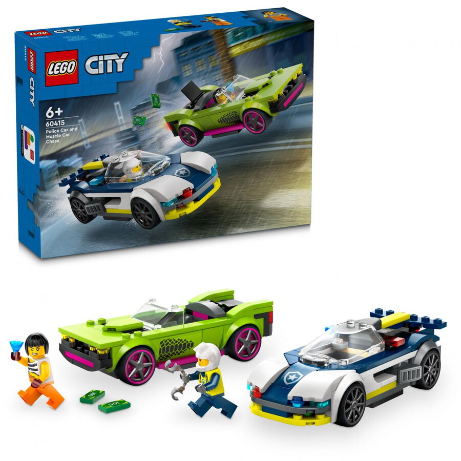 jocuri cu masini de politie in urmarire LEGO® City - Urmarire cu masina de politie si masina puternica 60415, 213 piese