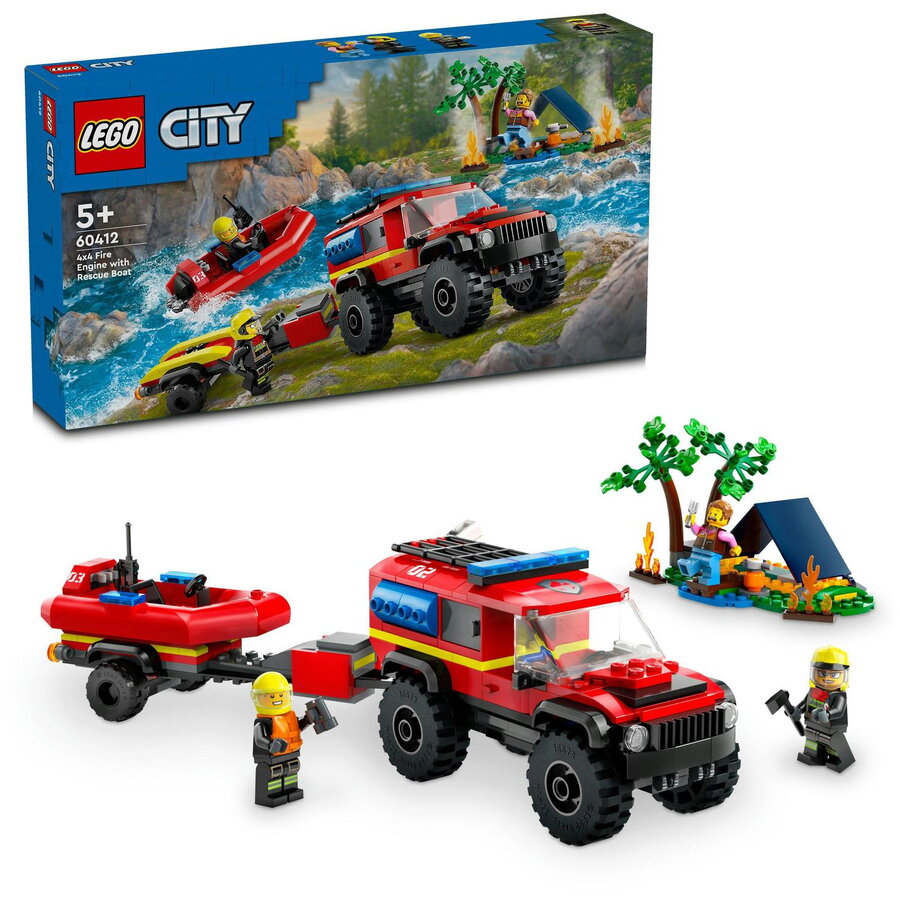 LEGO® City - Camion 4x4 si barca de pompieri 60412, 301 piese