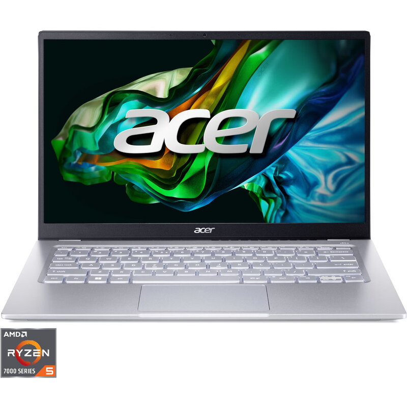 Ultrabook Acer 14'' Swift Go 14 SFG14-41, FHD IPS, Procesor AMD Ryzen™ 5 7530U (16M Cache, up to 4.50 GHz), 16GB DDR4X, 512GB SSD, Radeon Graphics, No OS, Pure Silver