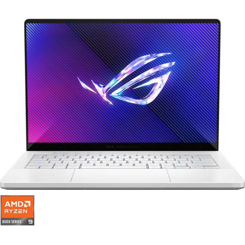 Laptop ASUS Gaming 14'' ROG Zephyrus G14 GA403UV, 3K OLED 120Hz, Procesor AMD Ryzen™ 9 8945HS (16M Cache, up to 5.2 GHz), 16GB DDR5X, 512GB SSD, GeForce RTX 4060 8GB, No OS, Platinum White