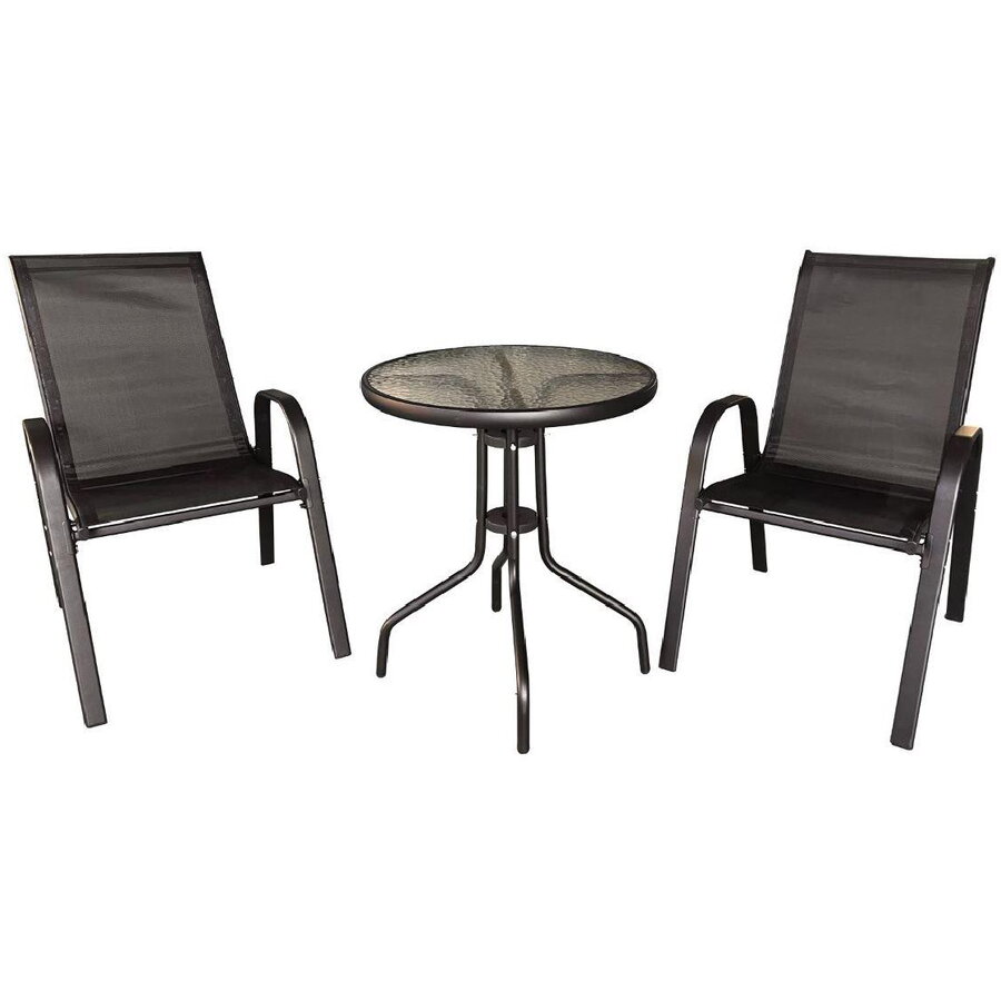 Set mobilier gradina Savona Heinner, masa diametru 60 cm si 2 scaune 70x56x90 cm, otel si textil, negru